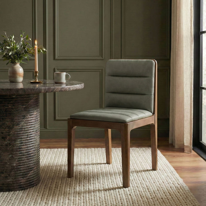 Ellis Cane And Vegan Leather Upholstered Dining Chair — Green / Brown