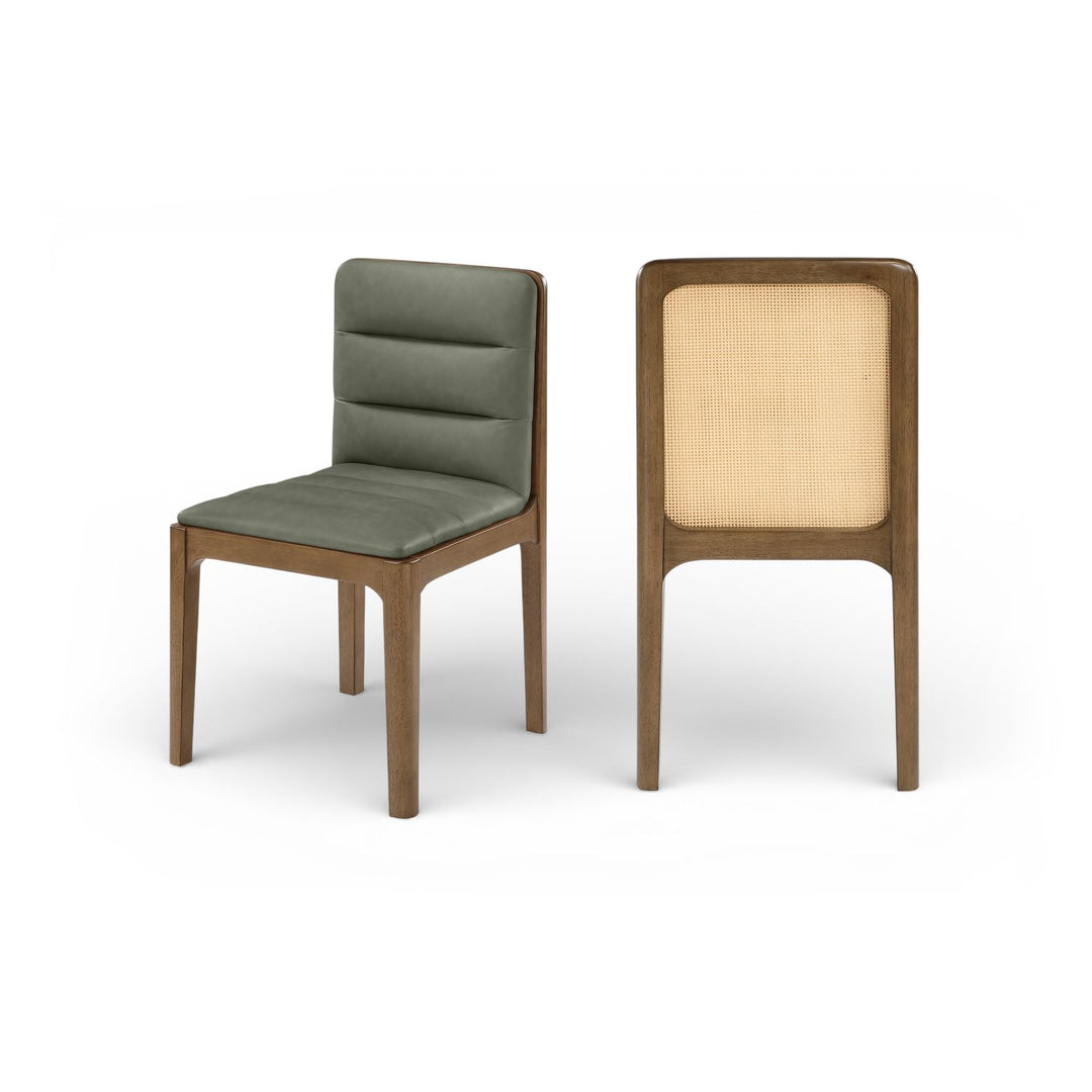 Ellis Green Cane And Vegan Leather Upholstered Dining Chair