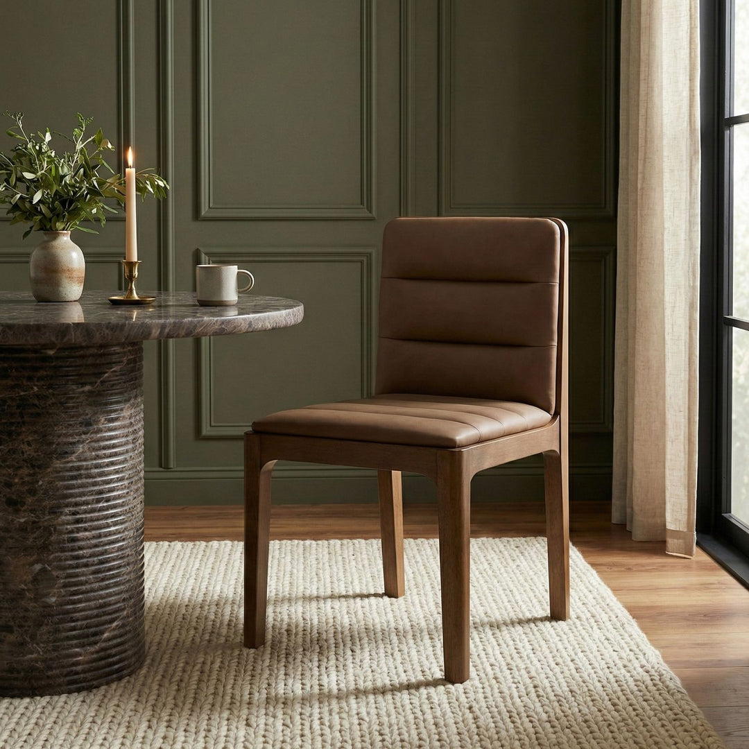 Ellis Cane And Vegan Leather Upholstered Dining Chair — Tan / Brown