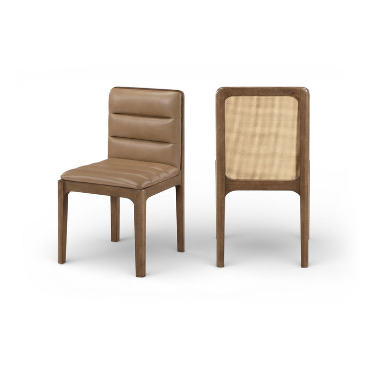 Ellis Tan Cane And Vegan Leather Upholstered Dining Chair