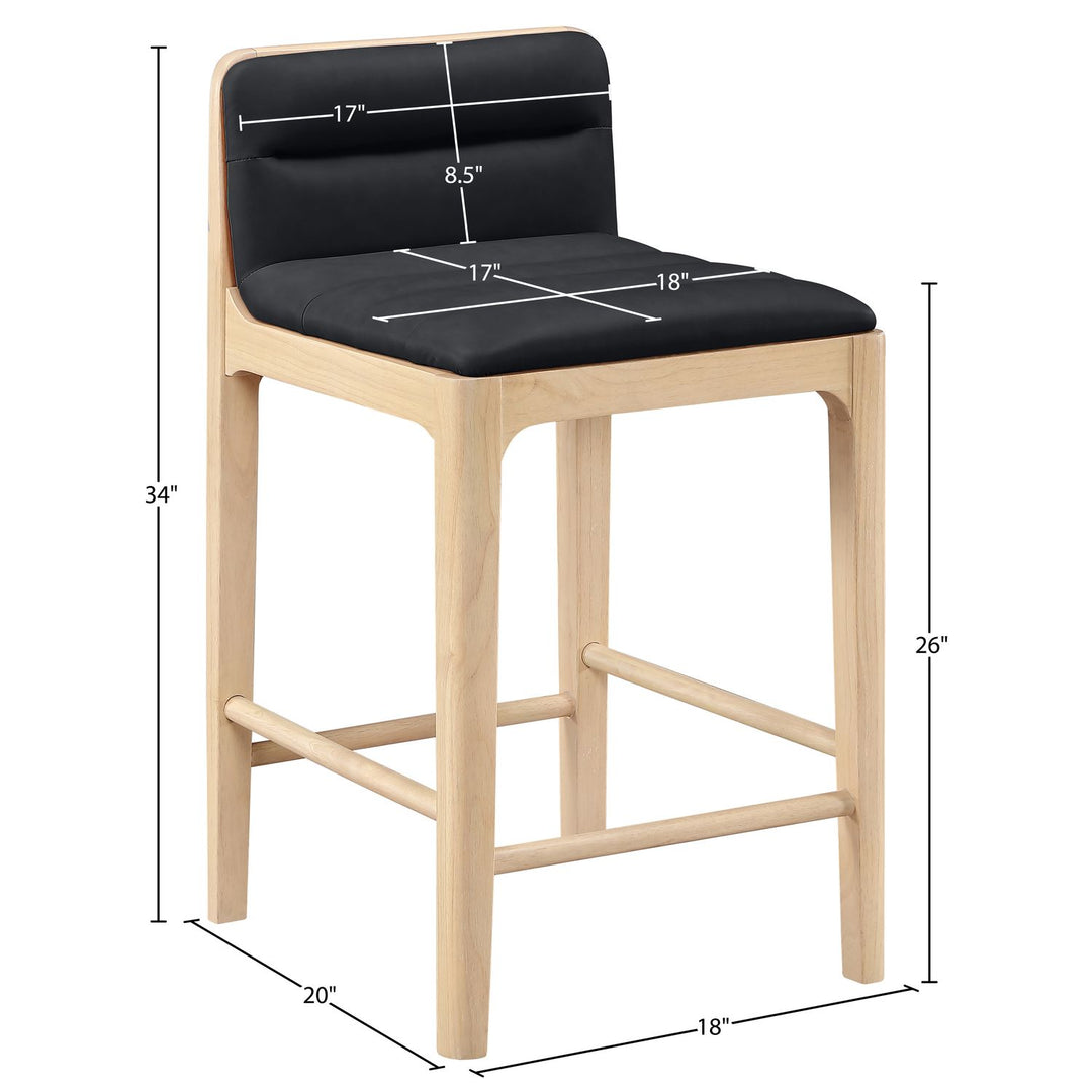 Ellis Cane And Vegan Leather Upholstered Counter Stool — Black / Natural