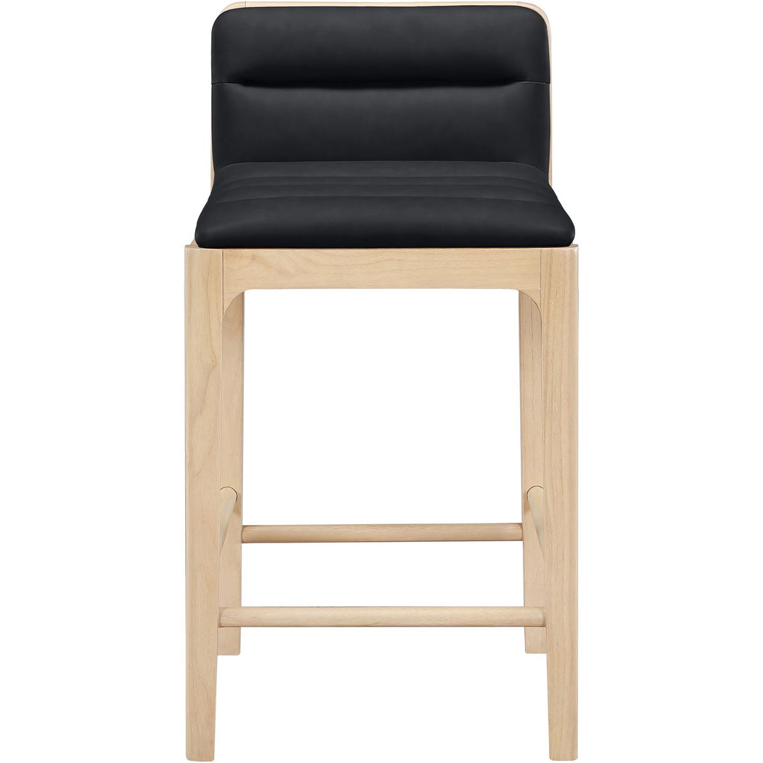 Ellis Cane And Vegan Leather Upholstered Counter Stool — Black / Natural