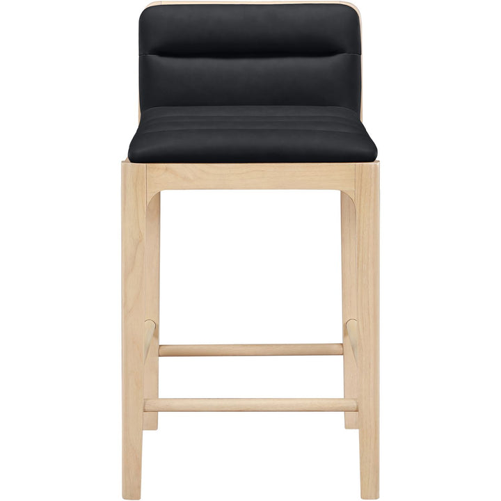 Ellis Cane And Vegan Leather Upholstered Counter Stool — Black / Natural