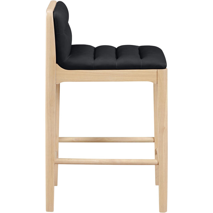 Ellis Cane And Vegan Leather Upholstered Counter Stool — Black / Natural