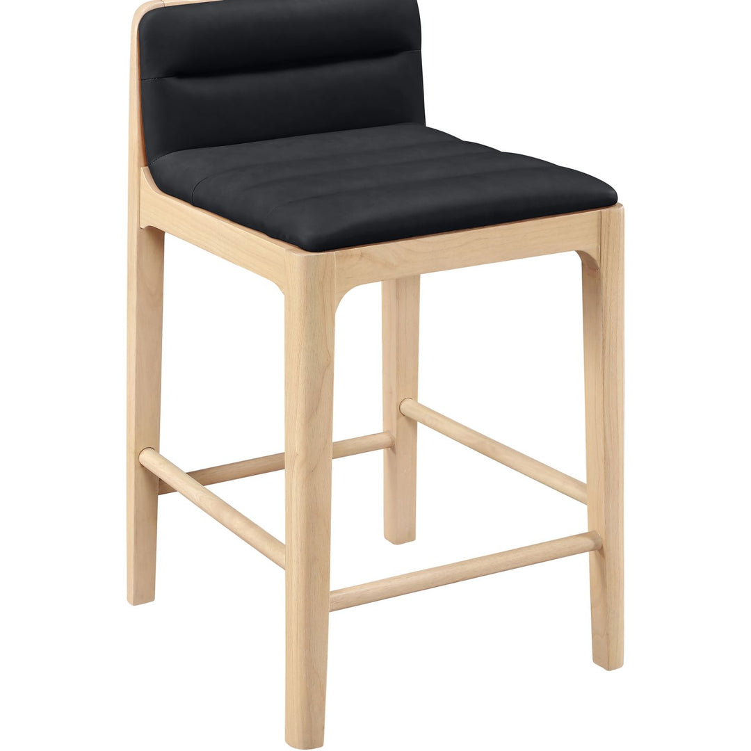 Ellis Cane And Vegan Leather Upholstered Counter Stool — Black / Natural