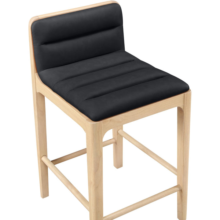 Ellis Cane And Vegan Leather Upholstered Counter Stool — Black / Natural