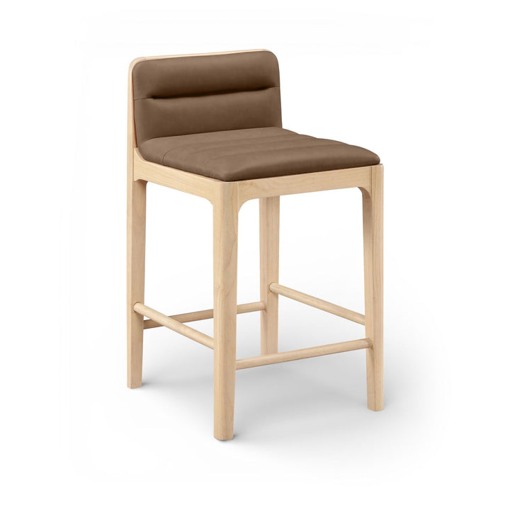 Ellis Cane And Vegan Leather Upholstered Counter Stool — Brown / Natural