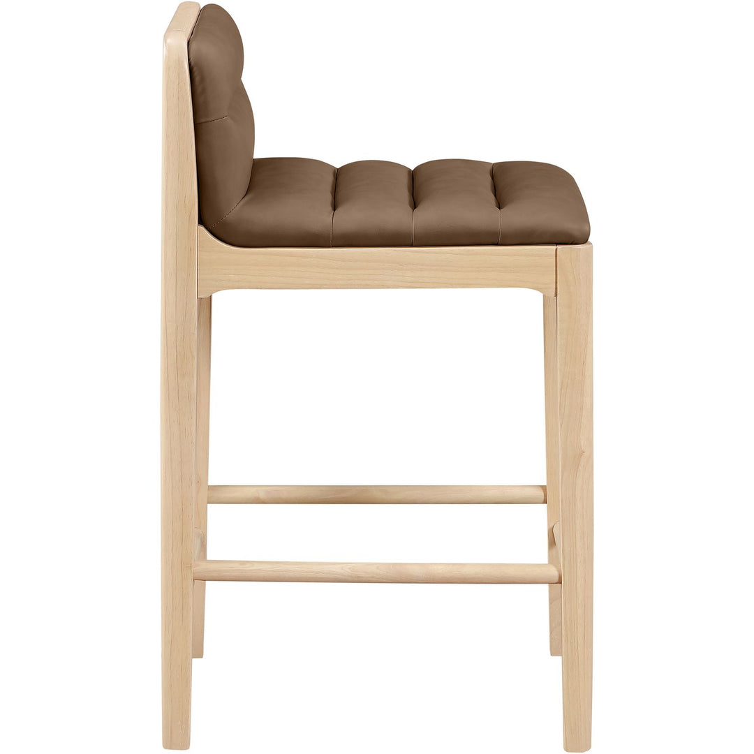 Ellis Cane And Vegan Leather Upholstered Counter Stool — Brown / Natural