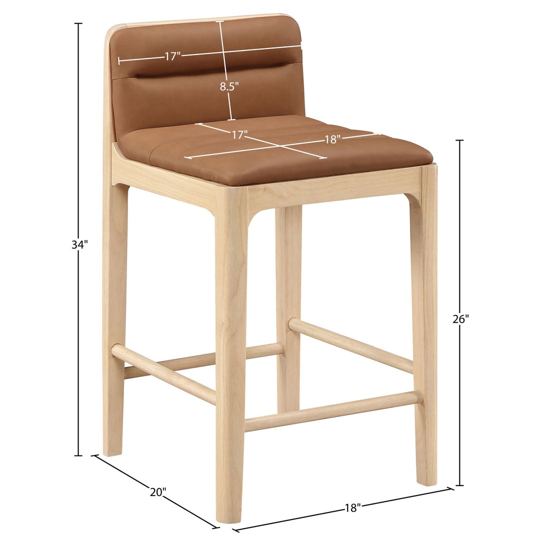 Ellis Cane And Vegan Leather Upholstered Counter Stool — Cognac / Natural