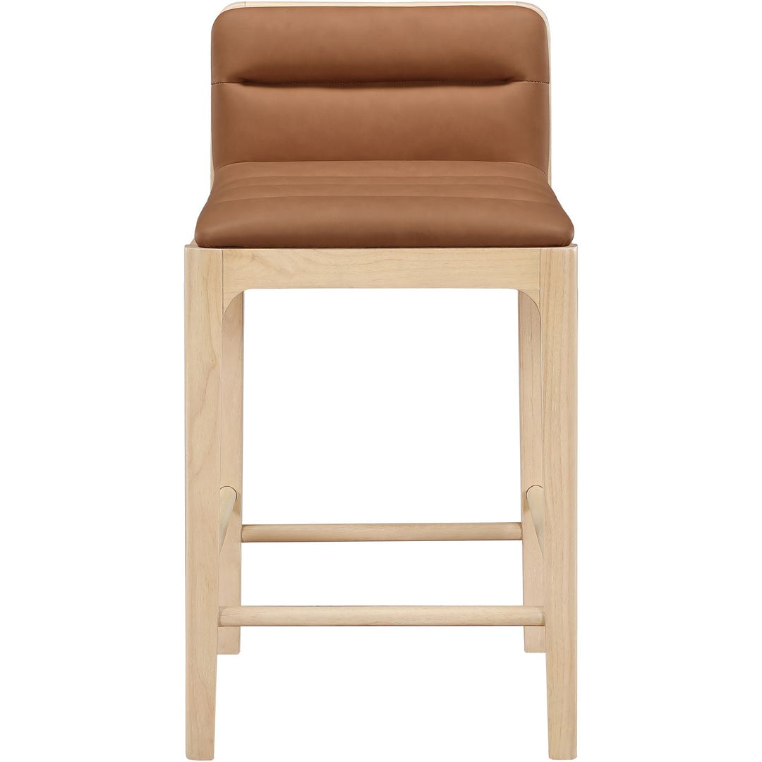 Ellis Cane And Vegan Leather Upholstered Counter Stool — Cognac / Natural
