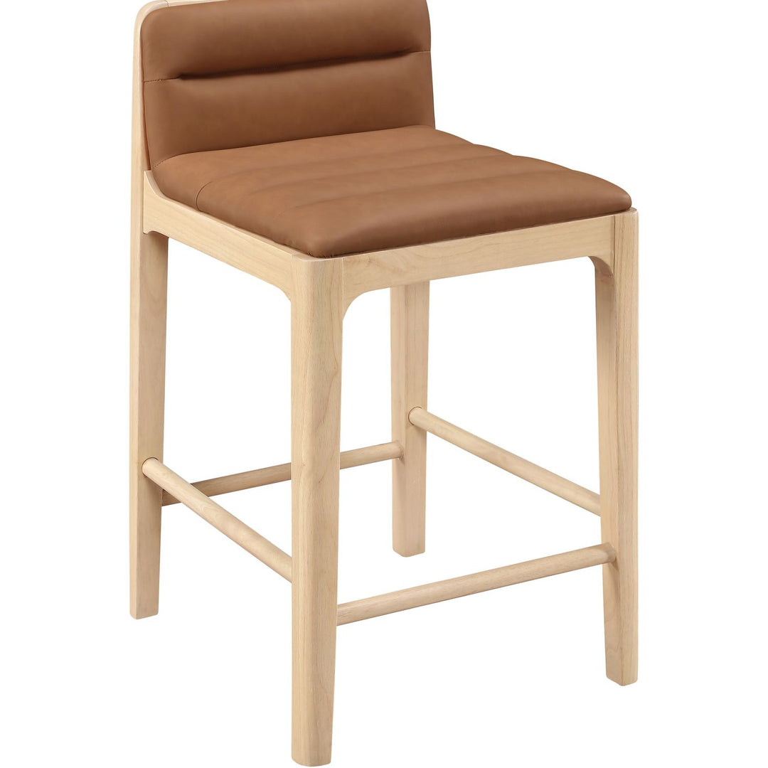 Ellis Cane And Vegan Leather Upholstered Counter Stool — Cognac / Natural