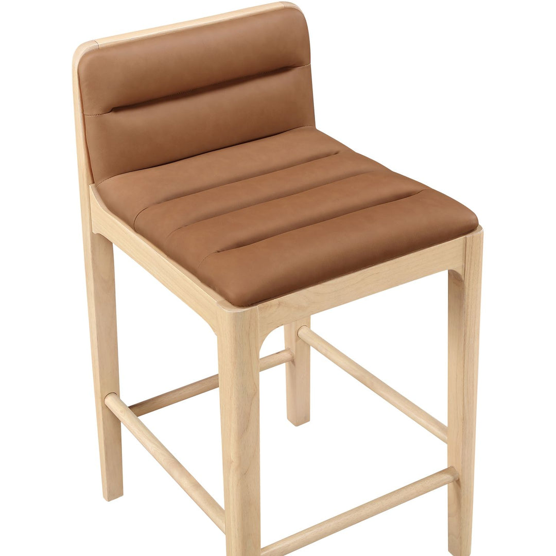 Ellis Cane And Vegan Leather Upholstered Counter Stool — Cognac / Natural