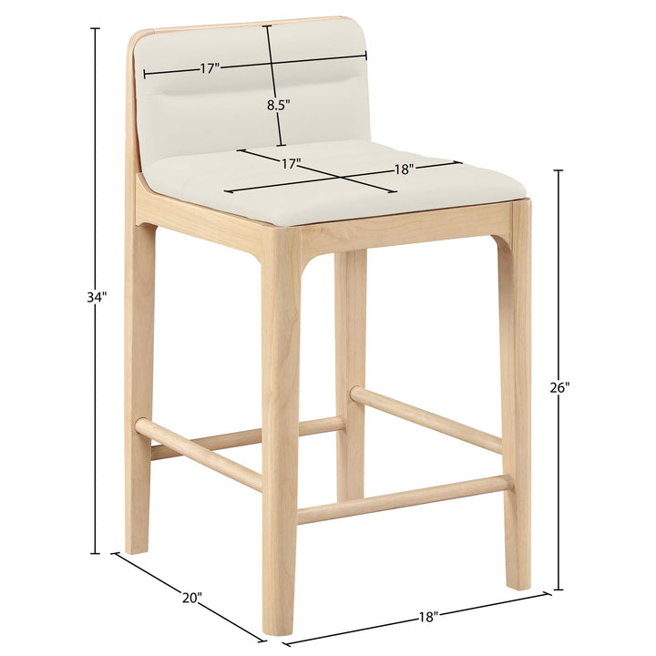 Ellis Cane And Vegan Leather Upholstered Counter Stool — Cream / Natural