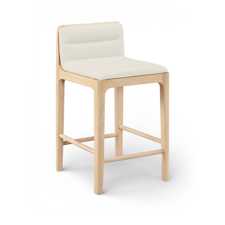 Ellis Cane And Vegan Leather Upholstered Counter Stool — Cream / Natural