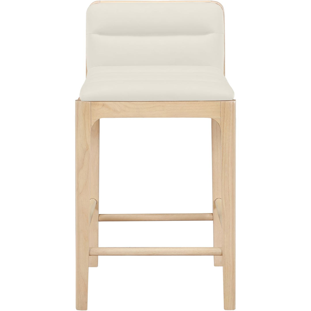 Ellis Cane And Vegan Leather Upholstered Counter Stool — Cream / Natural