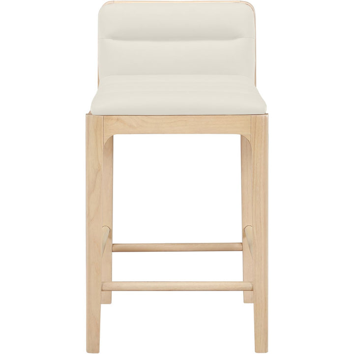 Ellis Cane And Vegan Leather Upholstered Counter Stool — Cream / Natural
