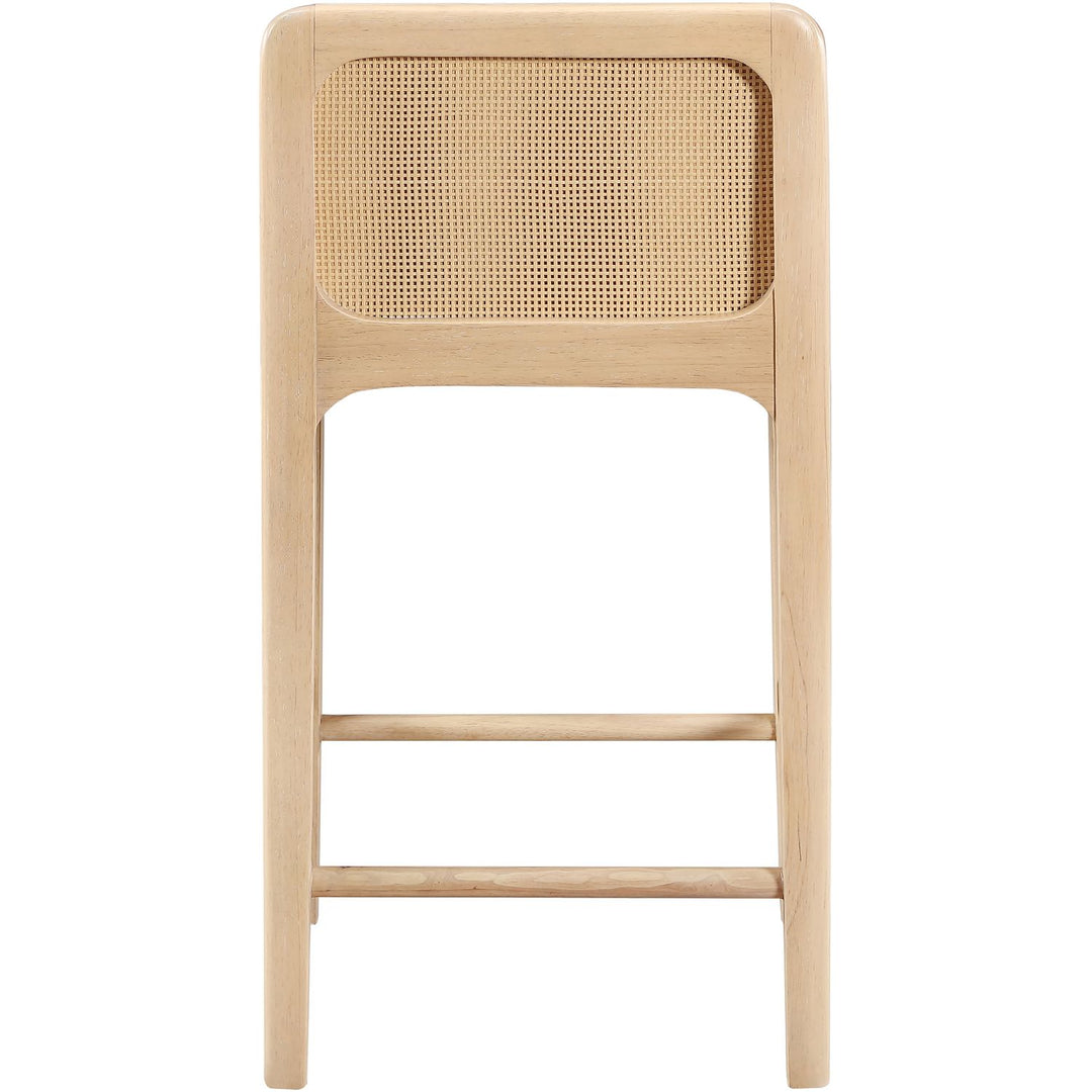 Ellis Cane And Vegan Leather Upholstered Counter Stool — Cream / Natural