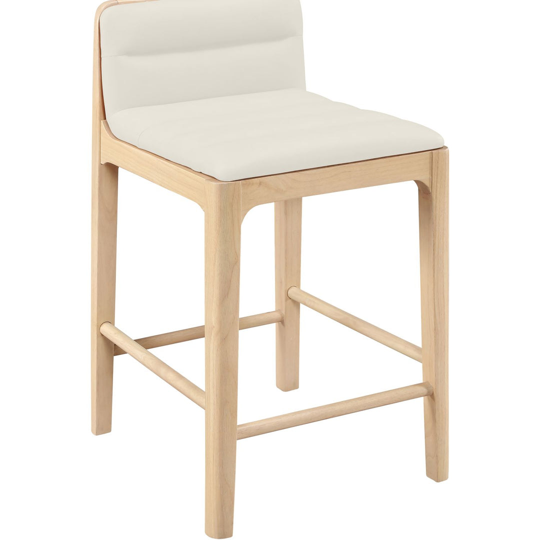 Ellis Cane And Vegan Leather Upholstered Counter Stool — Cream / Natural