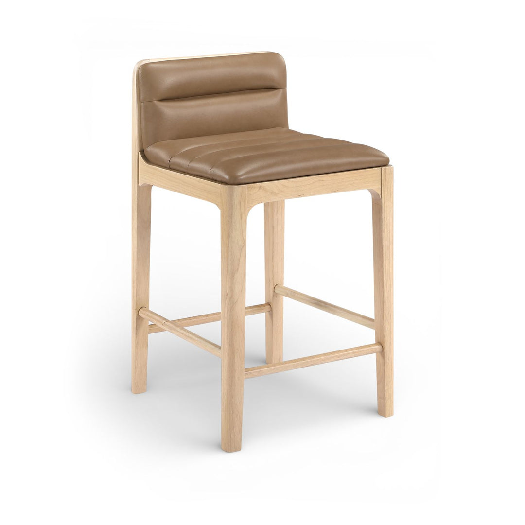 Ellis Cane And Vegan Leather Upholstered Counter Stool — Tan / Natural