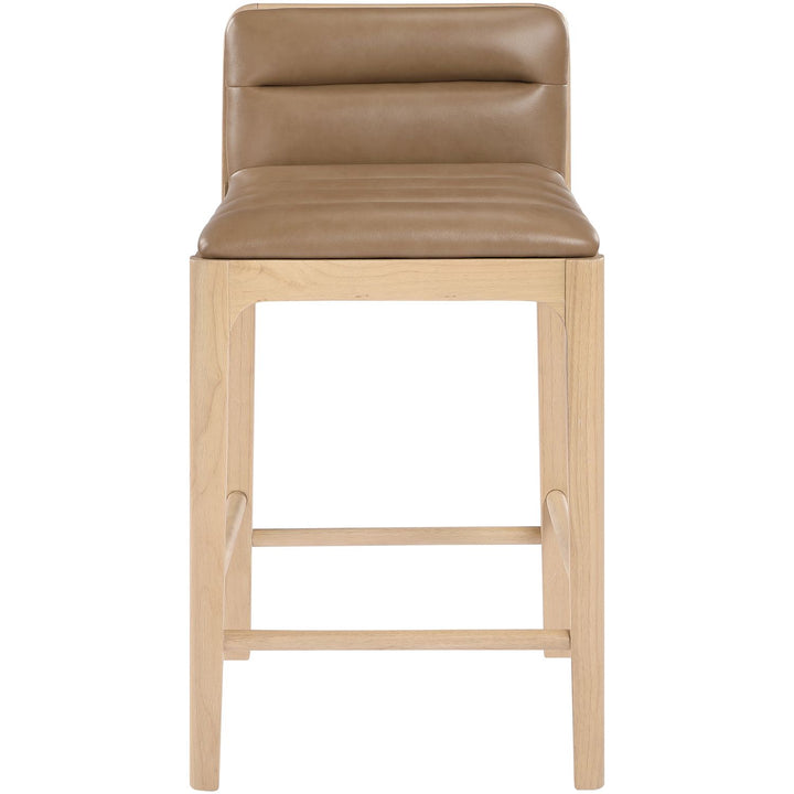 Ellis Cane And Vegan Leather Upholstered Counter Stool — Tan / Natural