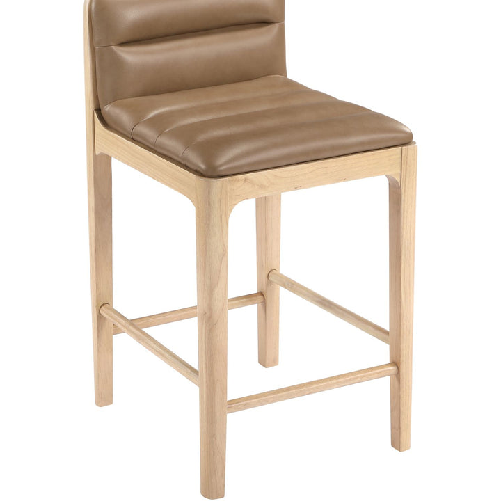 Ellis Cane And Vegan Leather Upholstered Counter Stool — Tan / Natural
