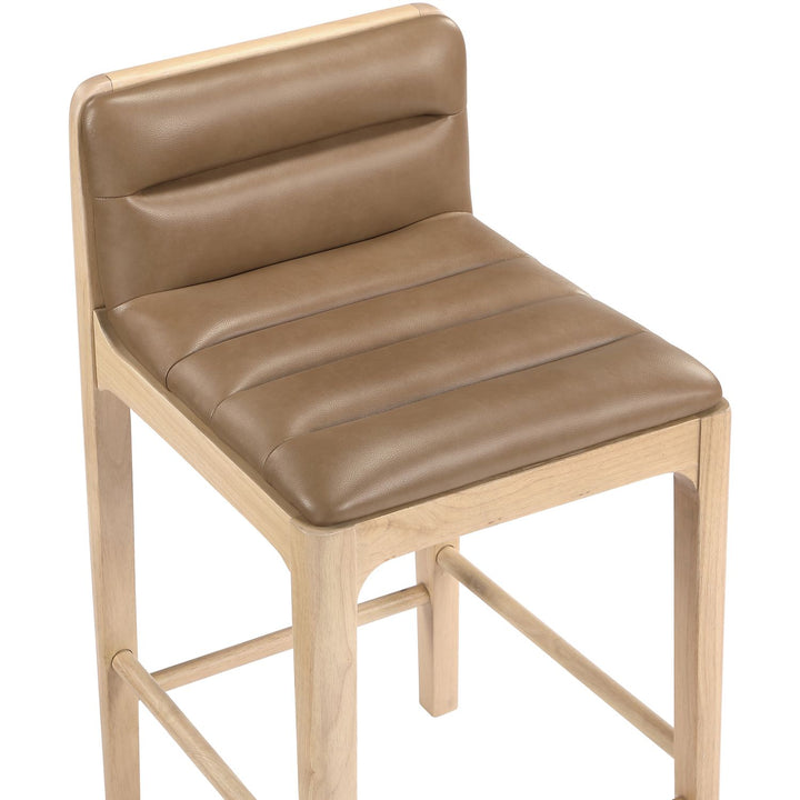 Ellis Cane And Vegan Leather Upholstered Counter Stool — Tan / Natural