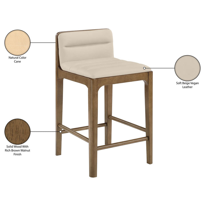 Ellis Cane And Vegan Leather Upholstered Counter Stool — Beige / Brown