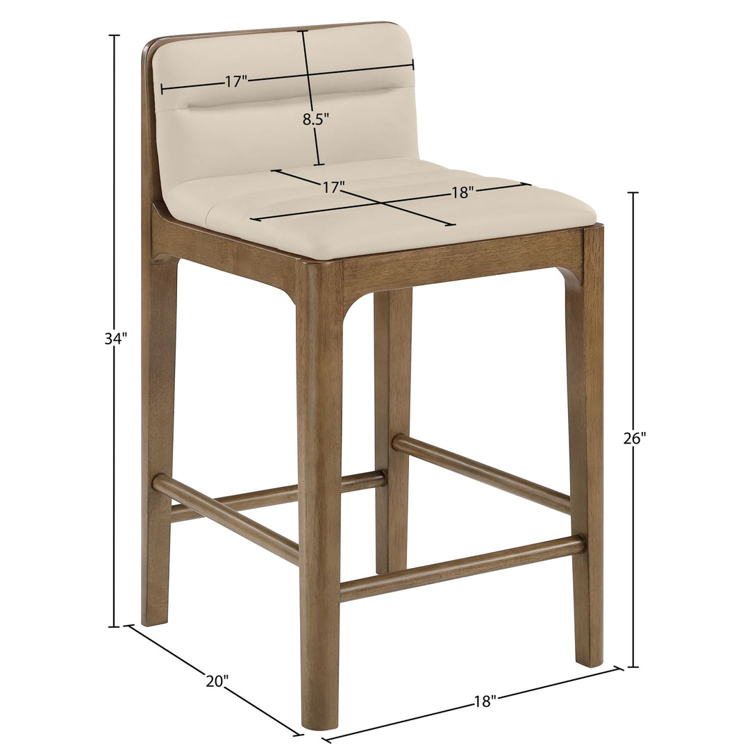 Ellis Cane And Vegan Leather Upholstered Counter Stool — Beige / Brown