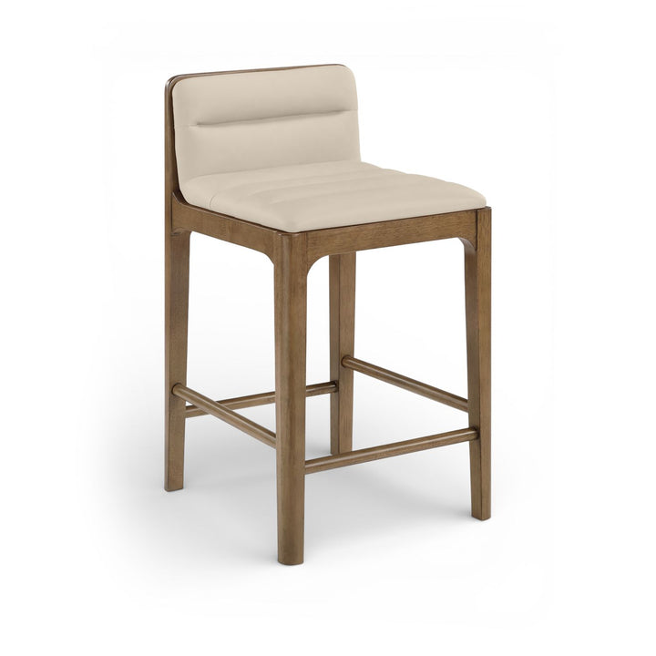 Ellis Cane And Vegan Leather Upholstered Counter Stool — Beige / Brown