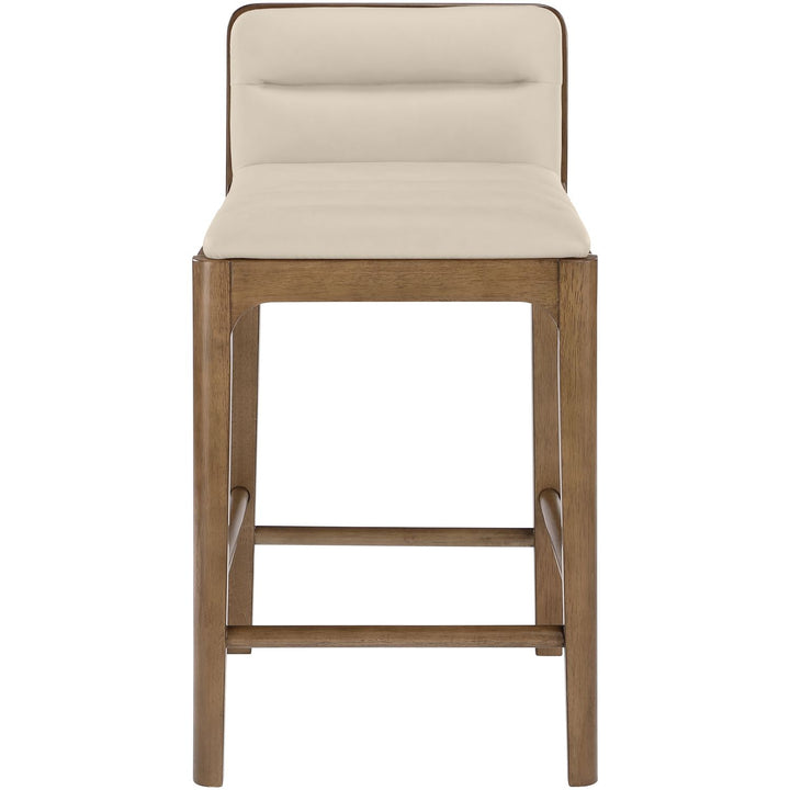 Ellis Cane And Vegan Leather Upholstered Counter Stool — Beige / Brown