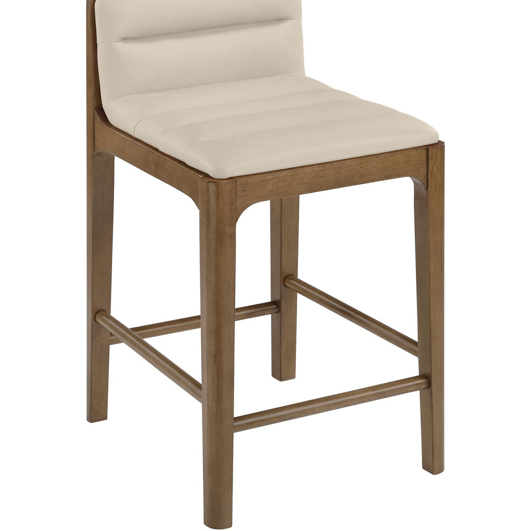 Ellis Cane And Vegan Leather Upholstered Counter Stool — Beige / Brown