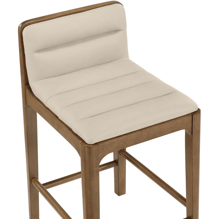 Ellis Cane And Vegan Leather Upholstered Counter Stool — Beige / Brown