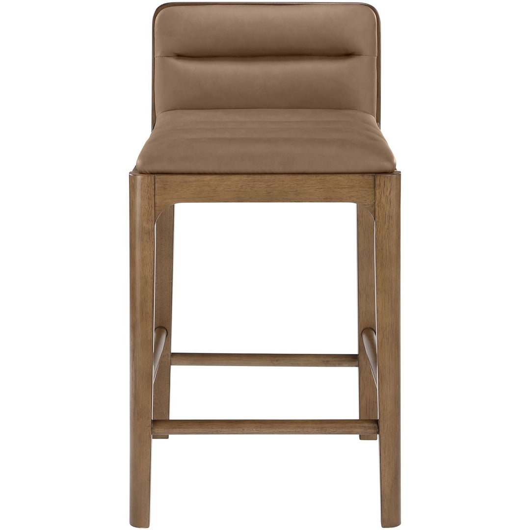 Ellis Cane And Vegan Leather Upholstered Counter Stool — Brown / Brown