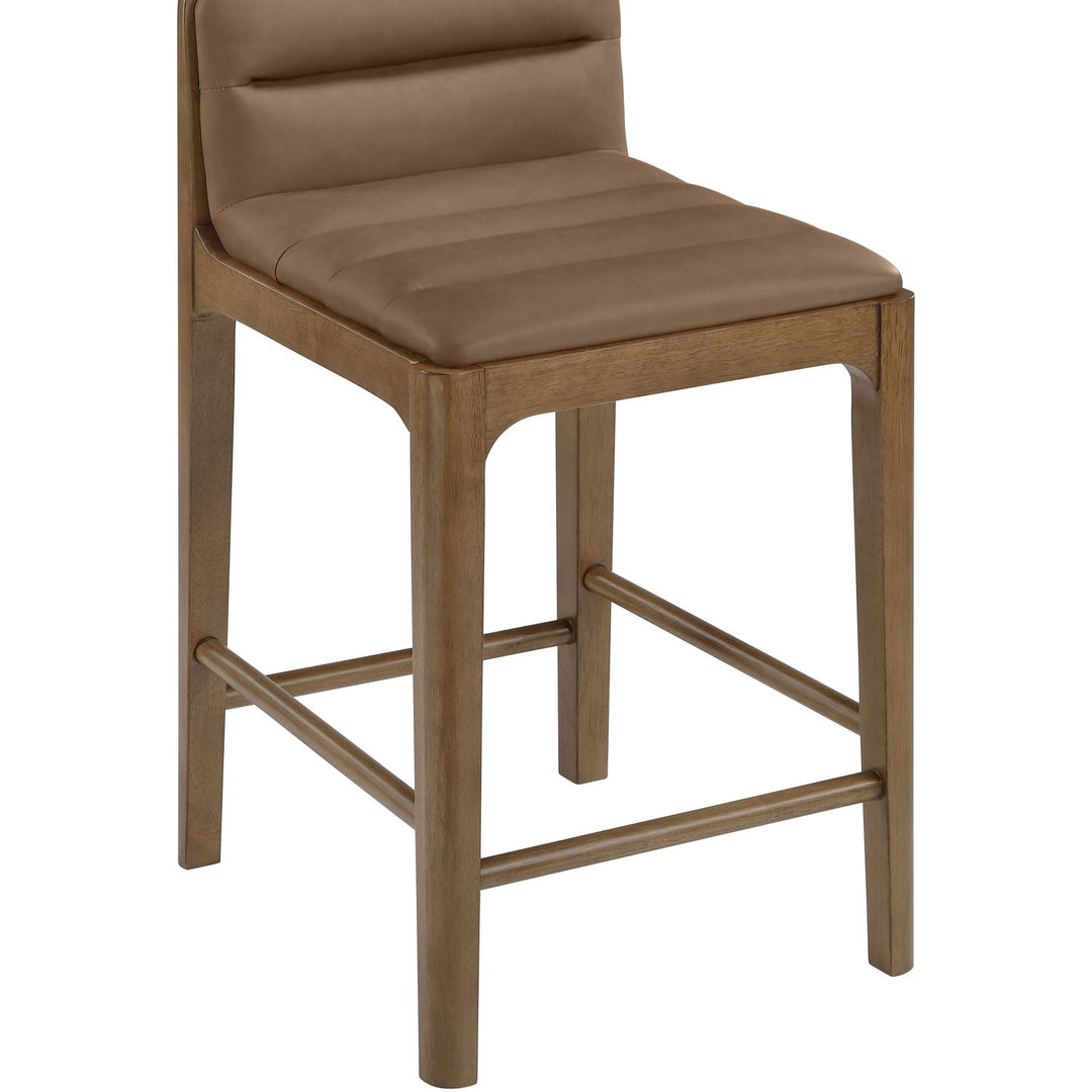 Ellis Cane And Vegan Leather Upholstered Counter Stool — Brown / Brown