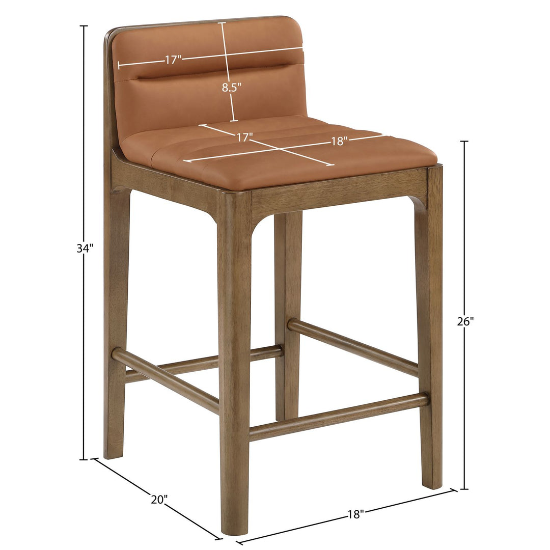 Ellis Cane And Vegan Leather Upholstered Counter Stool — Cognac / Brown