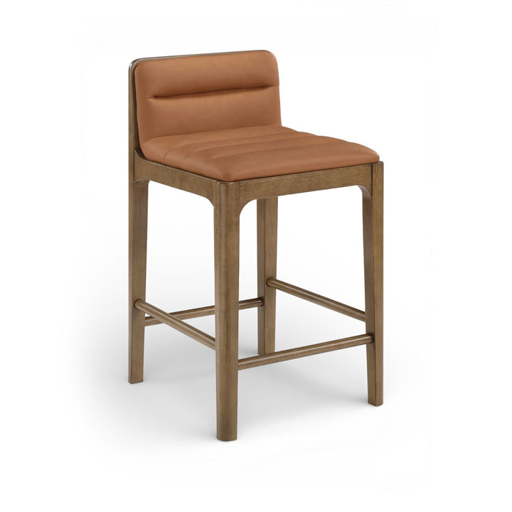 Ellis Cane And Vegan Leather Upholstered Counter Stool — Cognac / Brown
