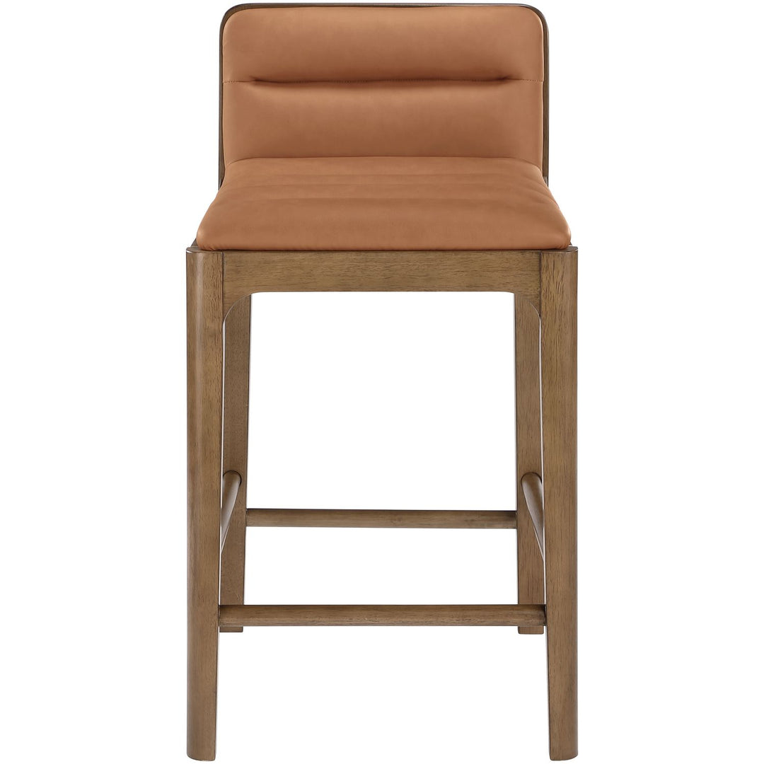 Ellis Cane And Vegan Leather Upholstered Counter Stool — Cognac / Brown