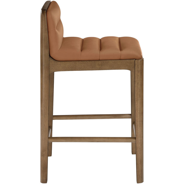 Ellis Cane And Vegan Leather Upholstered Counter Stool — Cognac / Brown