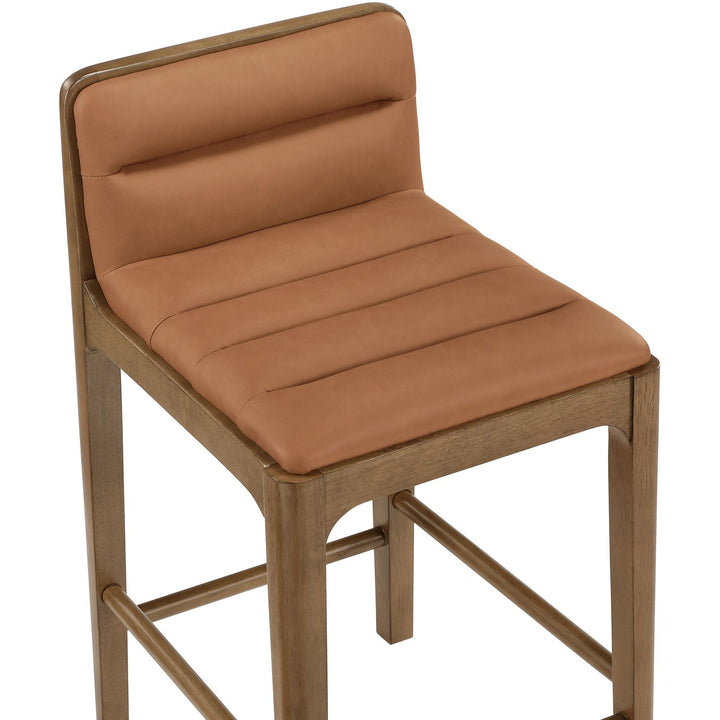 Ellis Cane And Vegan Leather Upholstered Counter Stool — Cognac / Brown