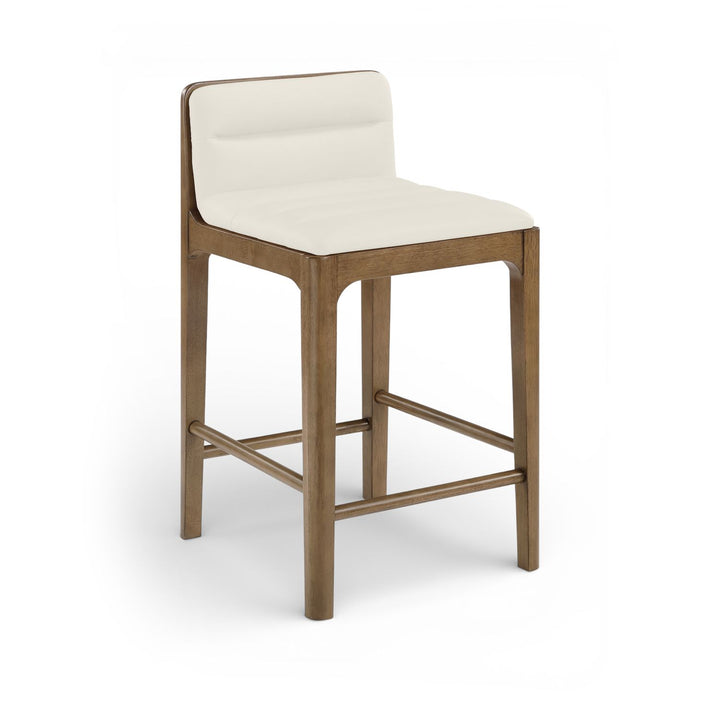 Ellis Cane And Vegan Leather Upholstered Counter Stool — Cream / Brown