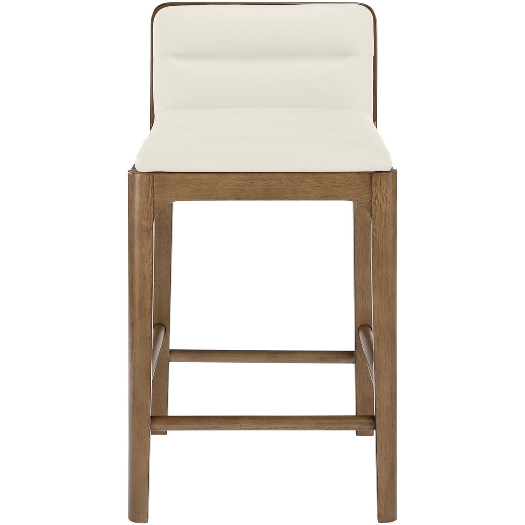 Ellis Cane And Vegan Leather Upholstered Counter Stool — Cream / Brown