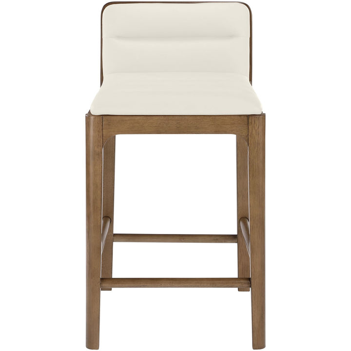 Ellis Cane And Vegan Leather Upholstered Counter Stool — Cream / Brown