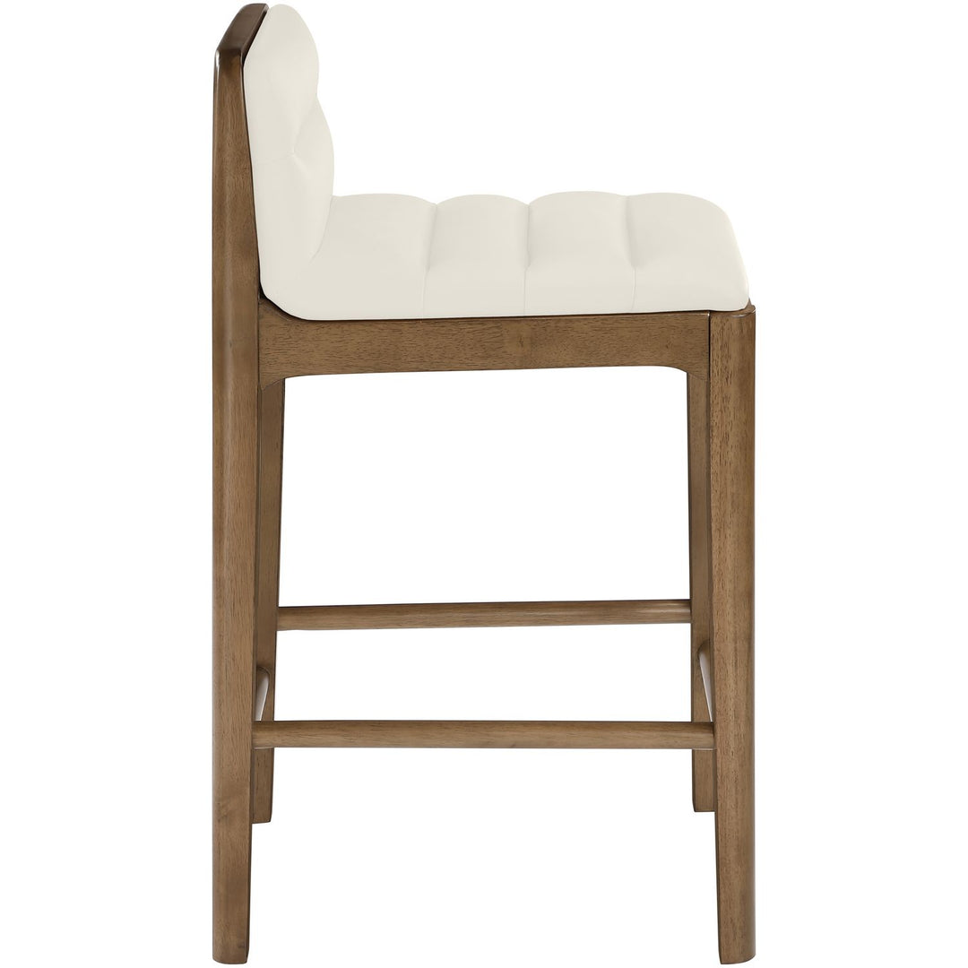 Ellis Cane And Vegan Leather Upholstered Counter Stool — Cream / Brown