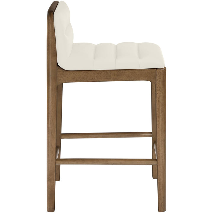 Ellis Cane And Vegan Leather Upholstered Counter Stool — Cream / Brown