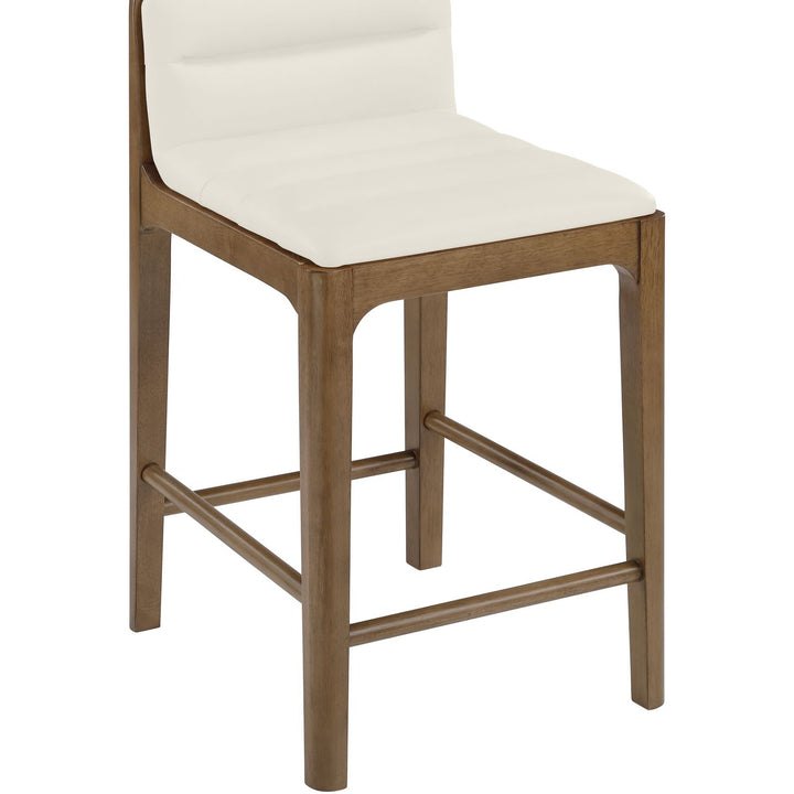 Ellis Cane And Vegan Leather Upholstered Counter Stool — Cream / Brown