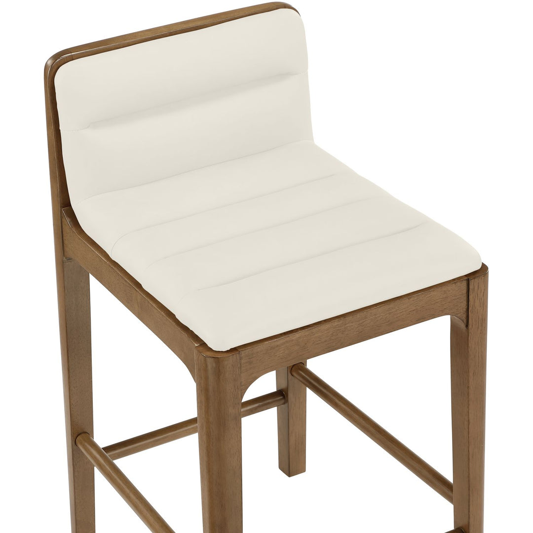 Ellis Cane And Vegan Leather Upholstered Counter Stool — Cream / Brown
