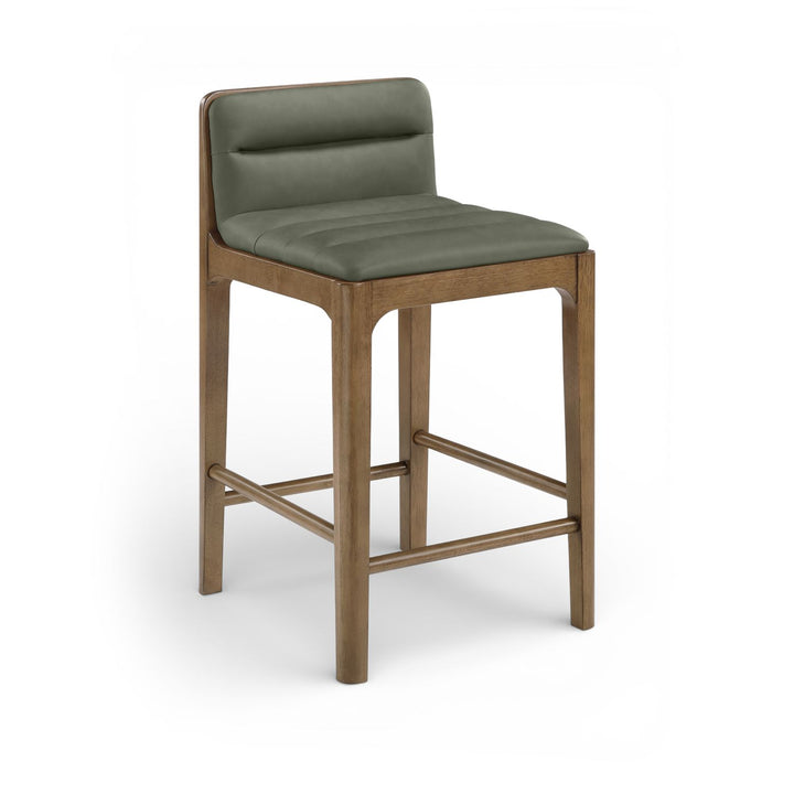 Ellis Cane And Vegan Leather Upholstered Counter Stool — Green / Brown