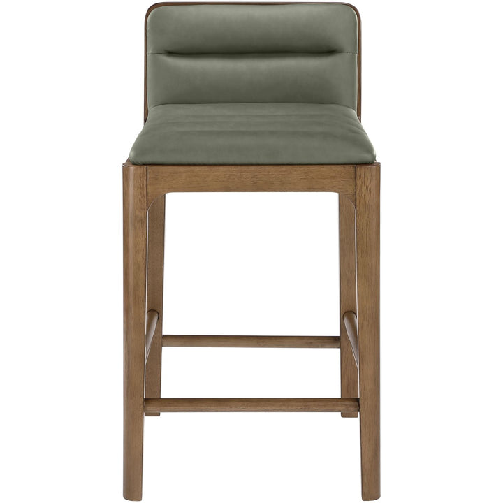 Ellis Cane And Vegan Leather Upholstered Counter Stool — Green / Brown