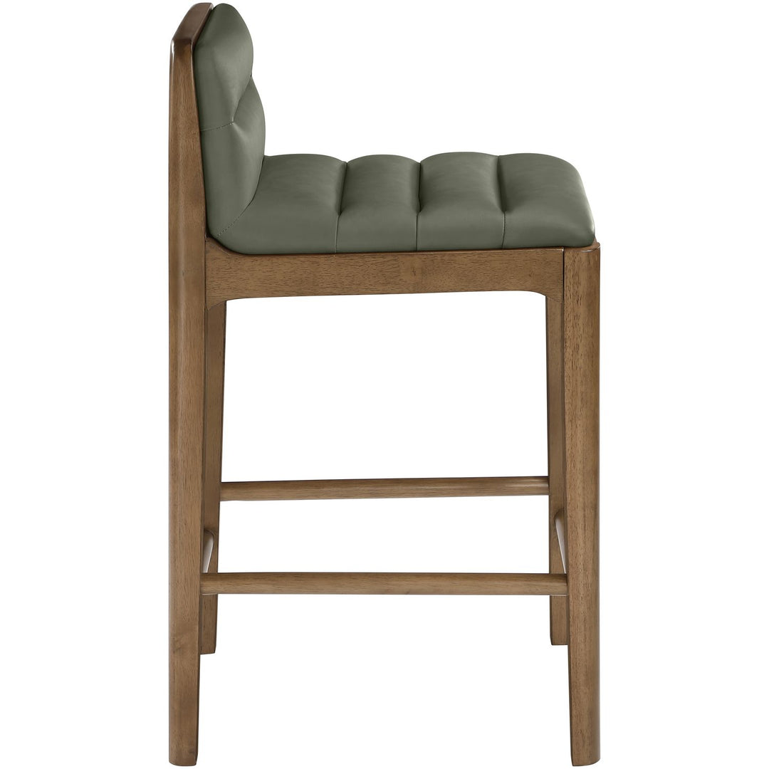 Ellis Cane And Vegan Leather Upholstered Counter Stool — Green / Brown