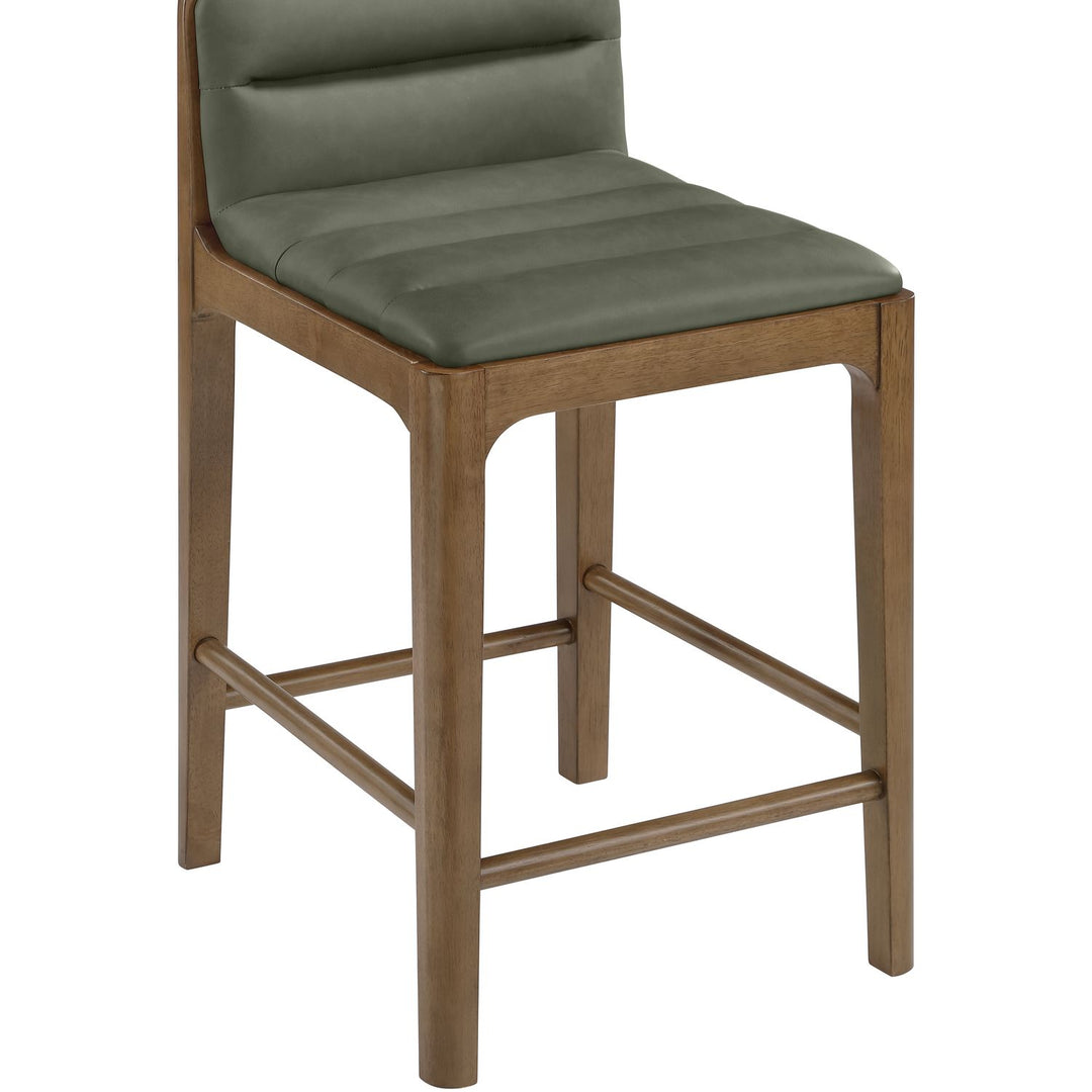 Ellis Cane And Vegan Leather Upholstered Counter Stool — Green / Brown